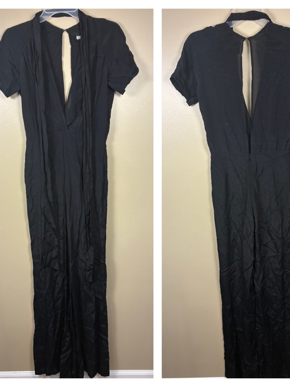 Reformation Plunge Belted Crepe Keyhole Wide-leg Jumpsuit